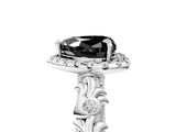 White gold Fancy Black Heart Cut Halo Diamond Solitaire with Filigree Band and Four-Prong Setting_5