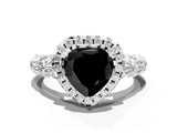 White gold Fancy Black Heart Cut Halo Diamond Solitaire with Filigree Band and Four-Prong Setting