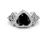White gold Fancy Black Heart Cut Halo Diamond Split Shank Engagement Ring with Four-Prong Setting