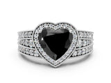White gold Fancy Black Heart Cut Halo Diamond Split Shank Ring with Prong Setting