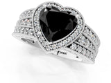 White gold Fancy Black Heart Cut Halo Diamond Split Shank Ring with Prong Setting_1