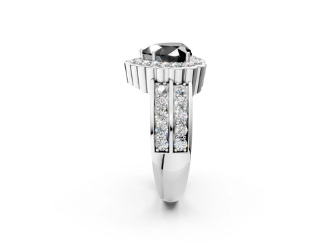 White gold Fancy Black Heart Cut Halo Diamond Split Shank Ring with Scalloped Prong Setting_14