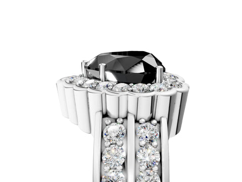 White gold Fancy Black Heart Cut Halo Diamond Split Shank Ring with Scalloped Prong Setting_17