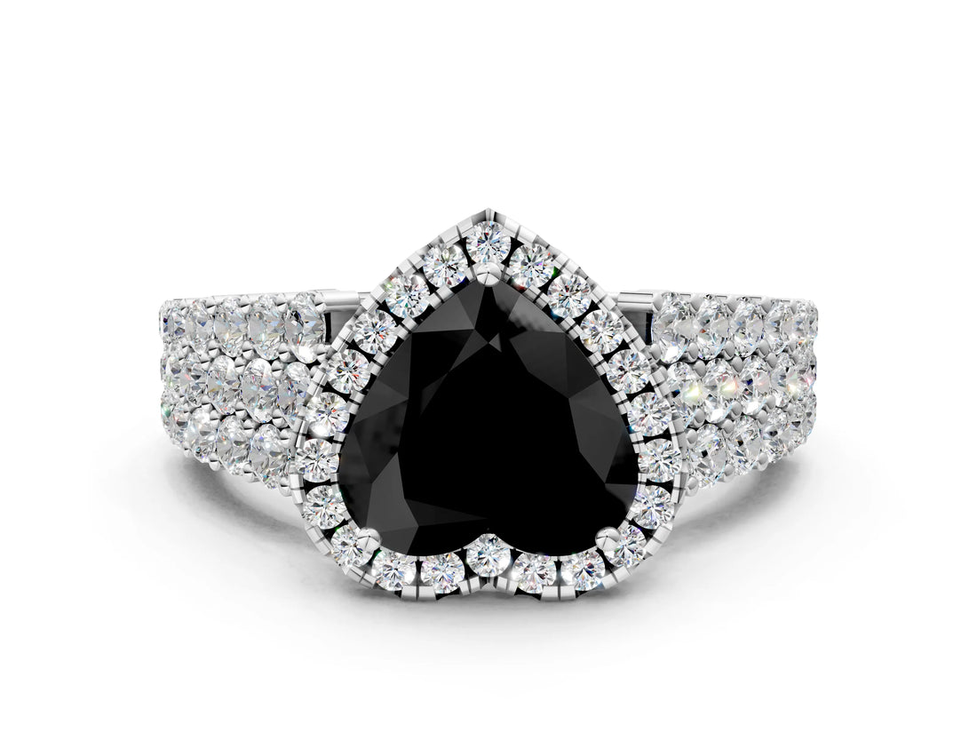 White gold Fancy Black Heart Cut Halo Pavé Diamond Engagement Ring with Split Shank and Four-Prong Setting_15
