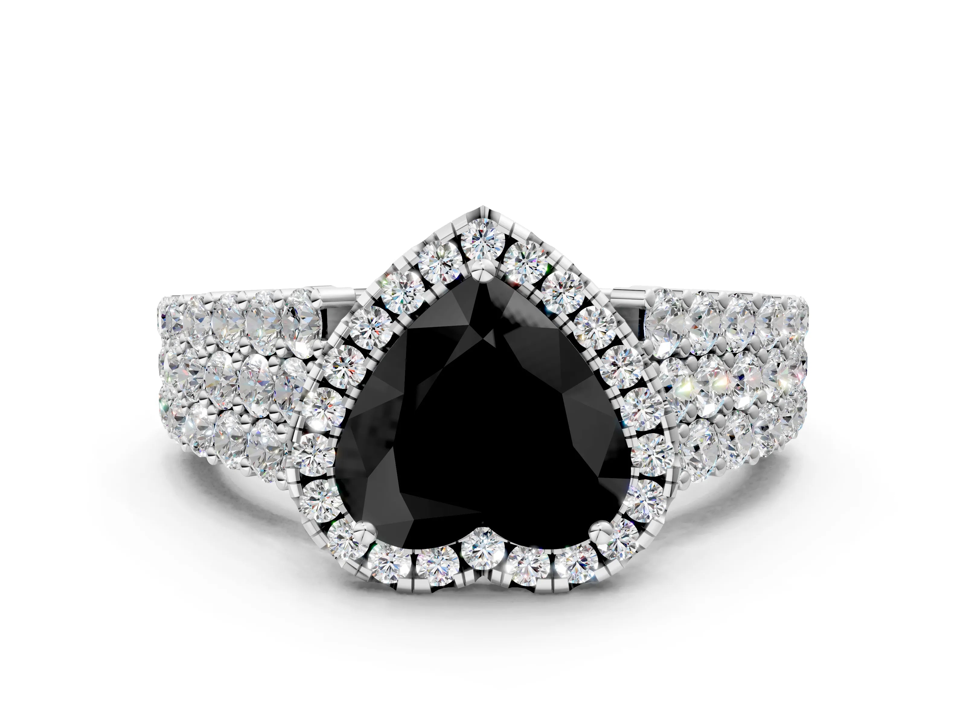 White gold Fancy Black Heart Cut Halo Pavé Diamond Engagement Ring with Split Shank and Four-Prong Setting_3