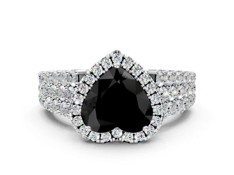 White gold Fancy Black Heart Cut Halo Pavé Diamond Engagement Ring with Split Shank and Four-Prong Setting_3