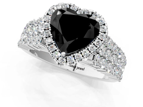 White gold Fancy Black Heart Cut Halo Pavé Diamond Engagement Ring with Split Shank and Four-Prong Setting_4