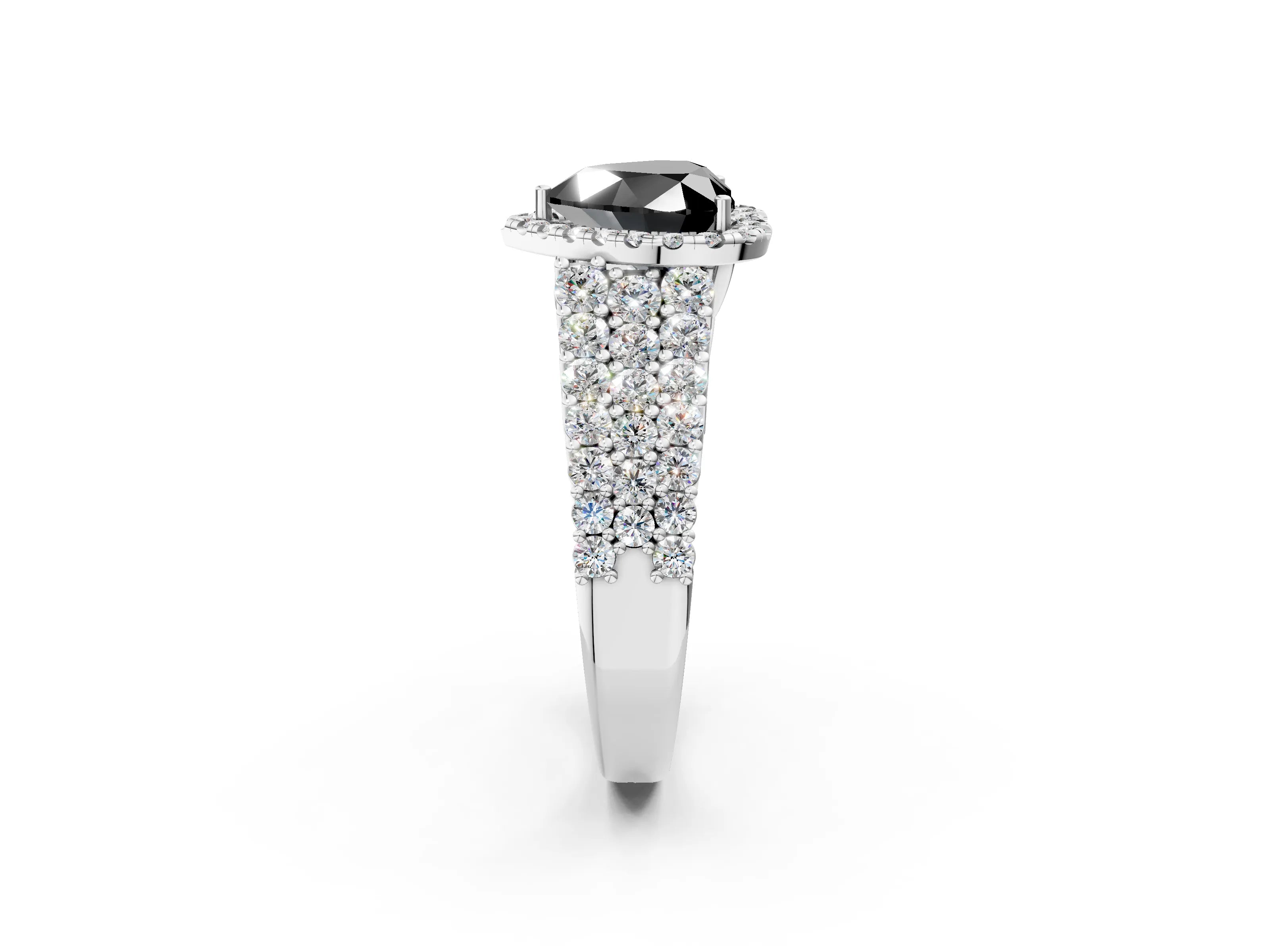 White gold Fancy Black Heart Cut Halo Pavé Diamond Engagement Ring with Split Shank and Four-Prong Setting_5