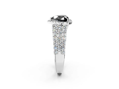 White gold Fancy Black Heart Cut Halo Pavé Diamond Engagement Ring with Split Shank and Four-Prong Setting_5
