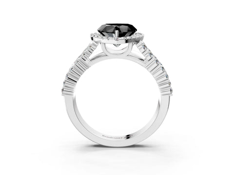 White gold Fancy Black Heart Cut Halo Pavé Diamond Engagement Ring with Split Shank and Four-Prong Setting_6