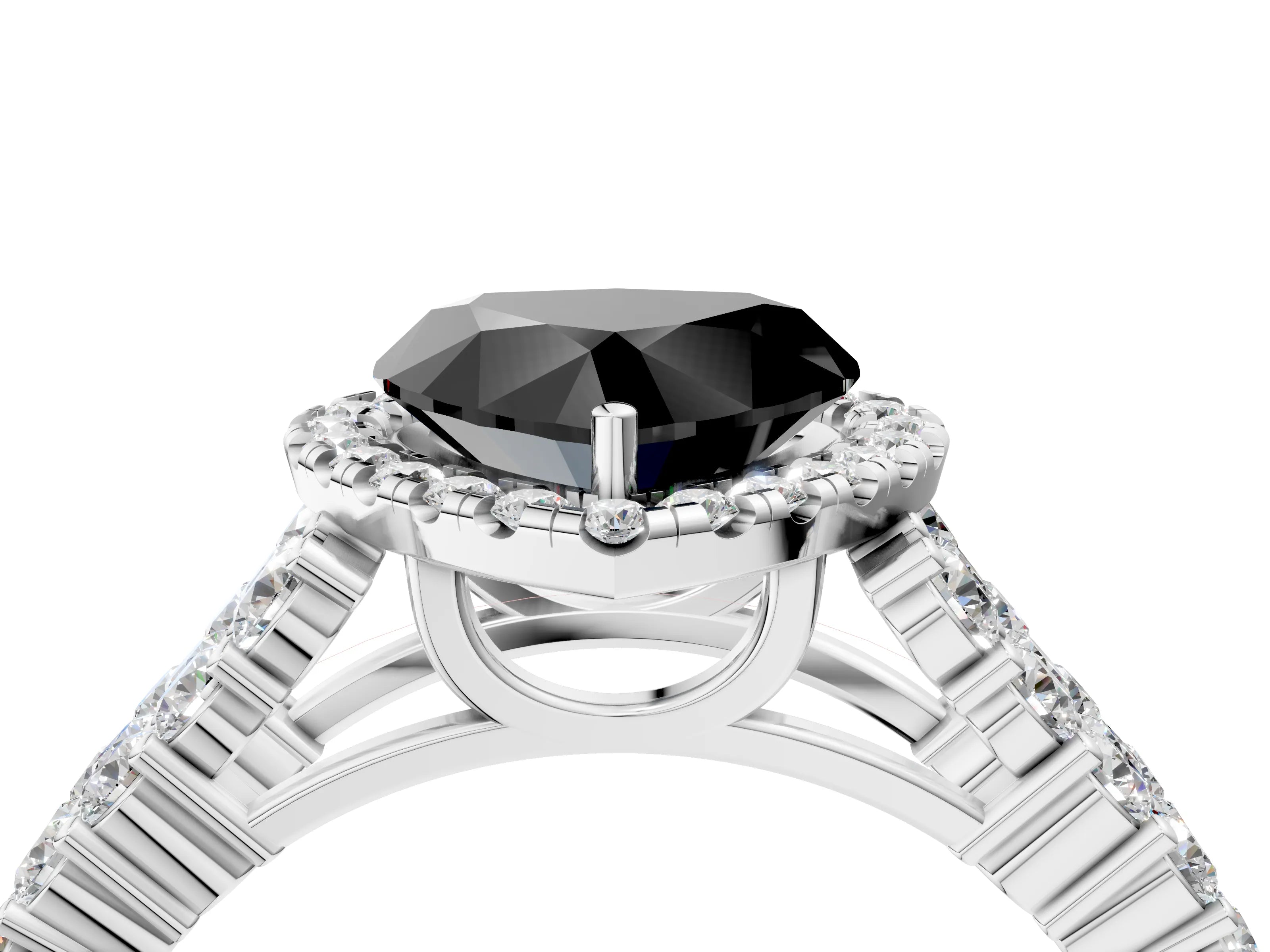 White gold Fancy Black Heart Cut Halo Pavé Diamond Engagement Ring with Split Shank and Four-Prong Setting_7