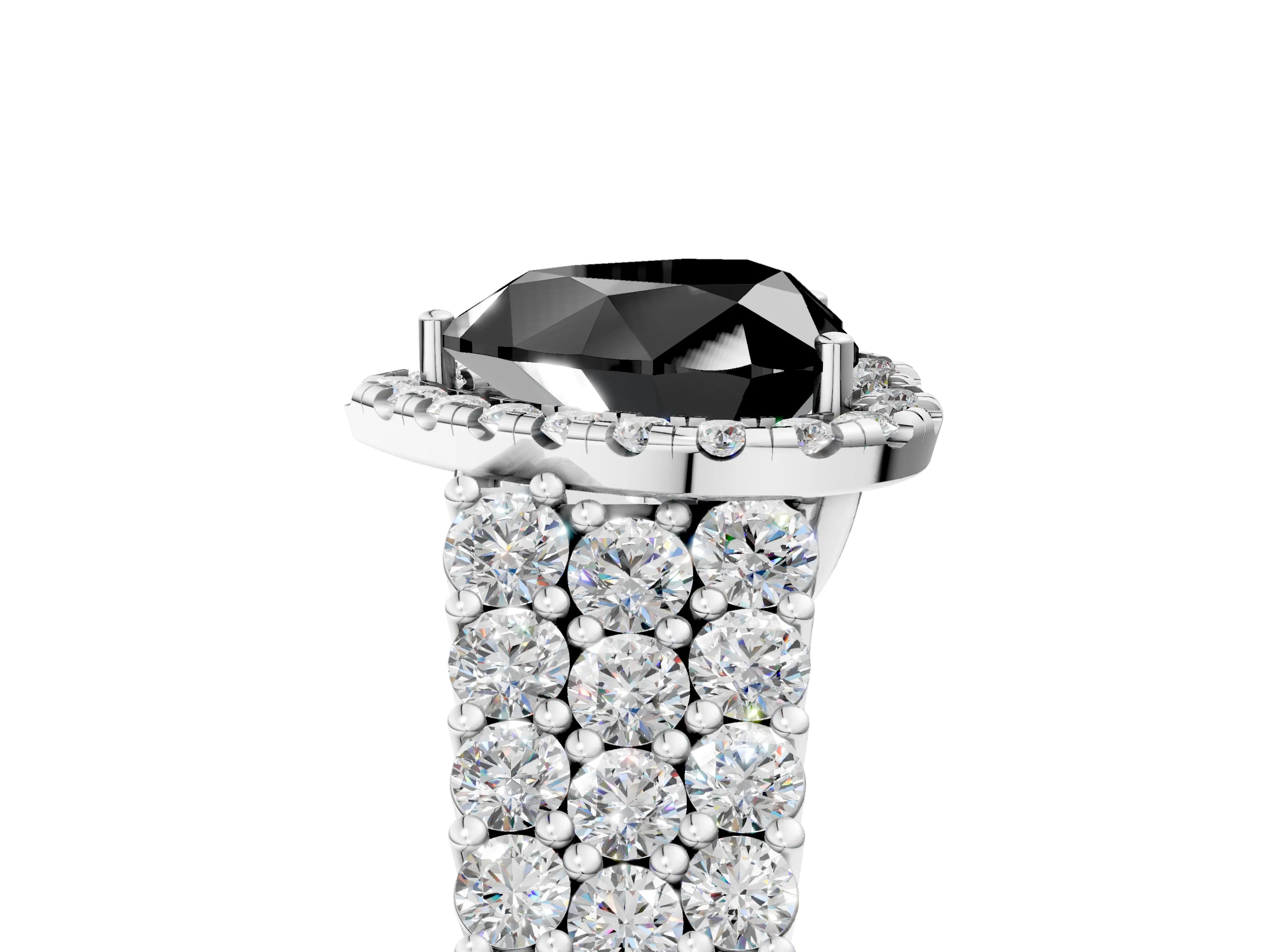 White gold Fancy Black Heart Cut Halo Pavé Diamond Engagement Ring with Split Shank and Four-Prong Setting_8