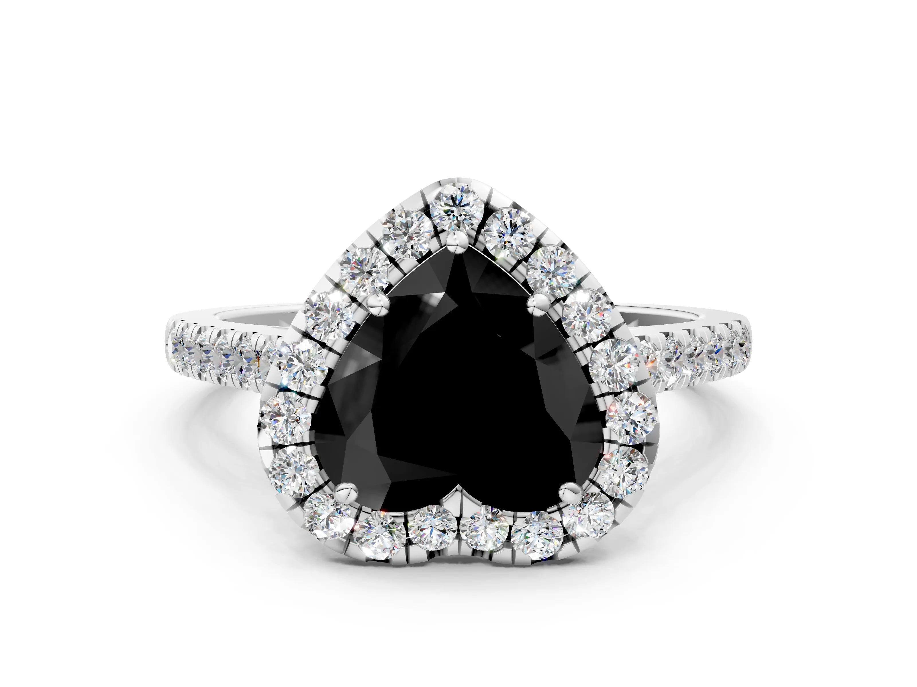 White gold Fancy Black Heart Cut Halo Pave Diamond Engagement Ring with Four-Prong Setting_24