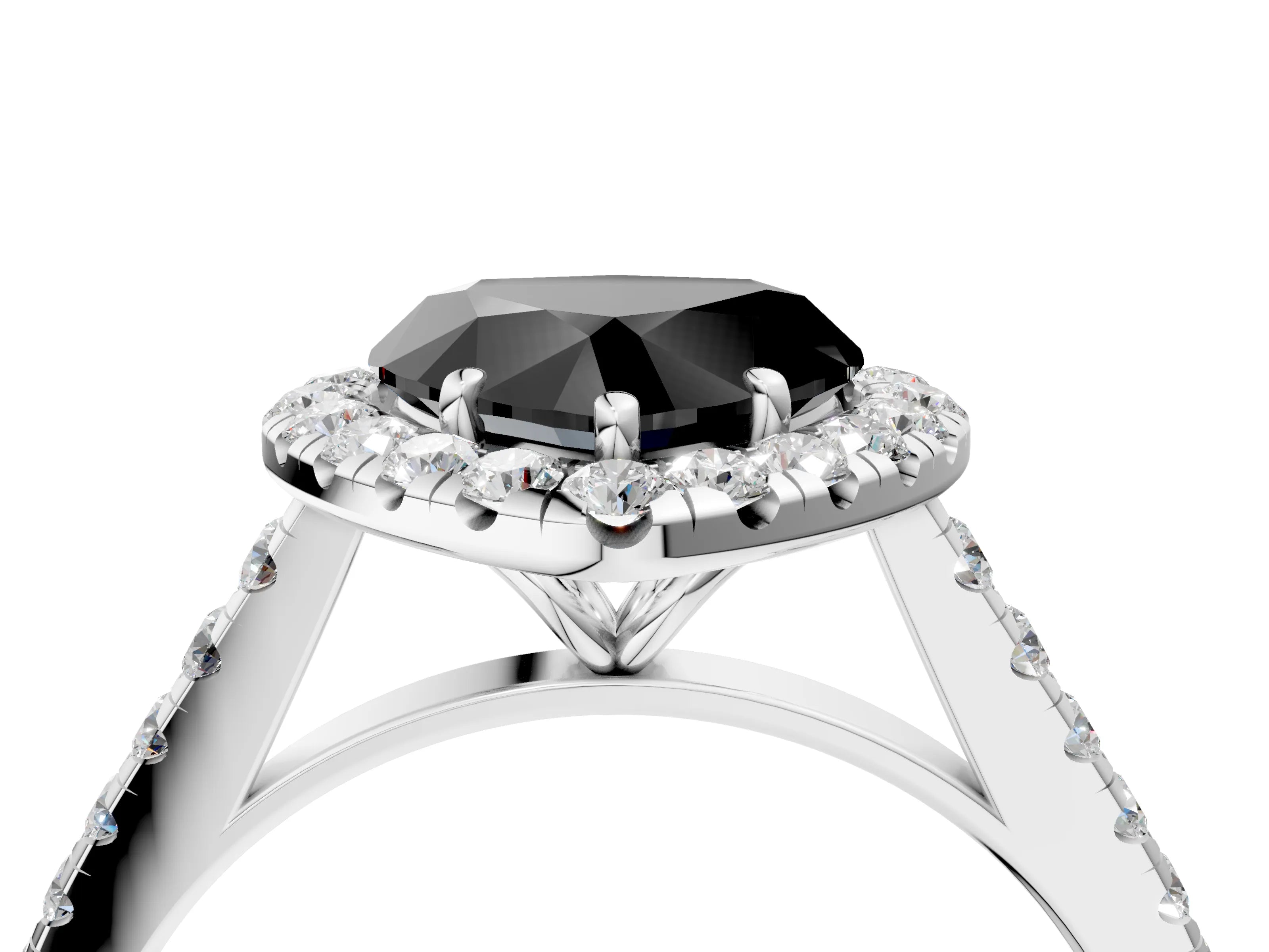 White gold Fancy Black Heart Cut Halo Pave Diamond Engagement Ring with Four-Prong Setting_28