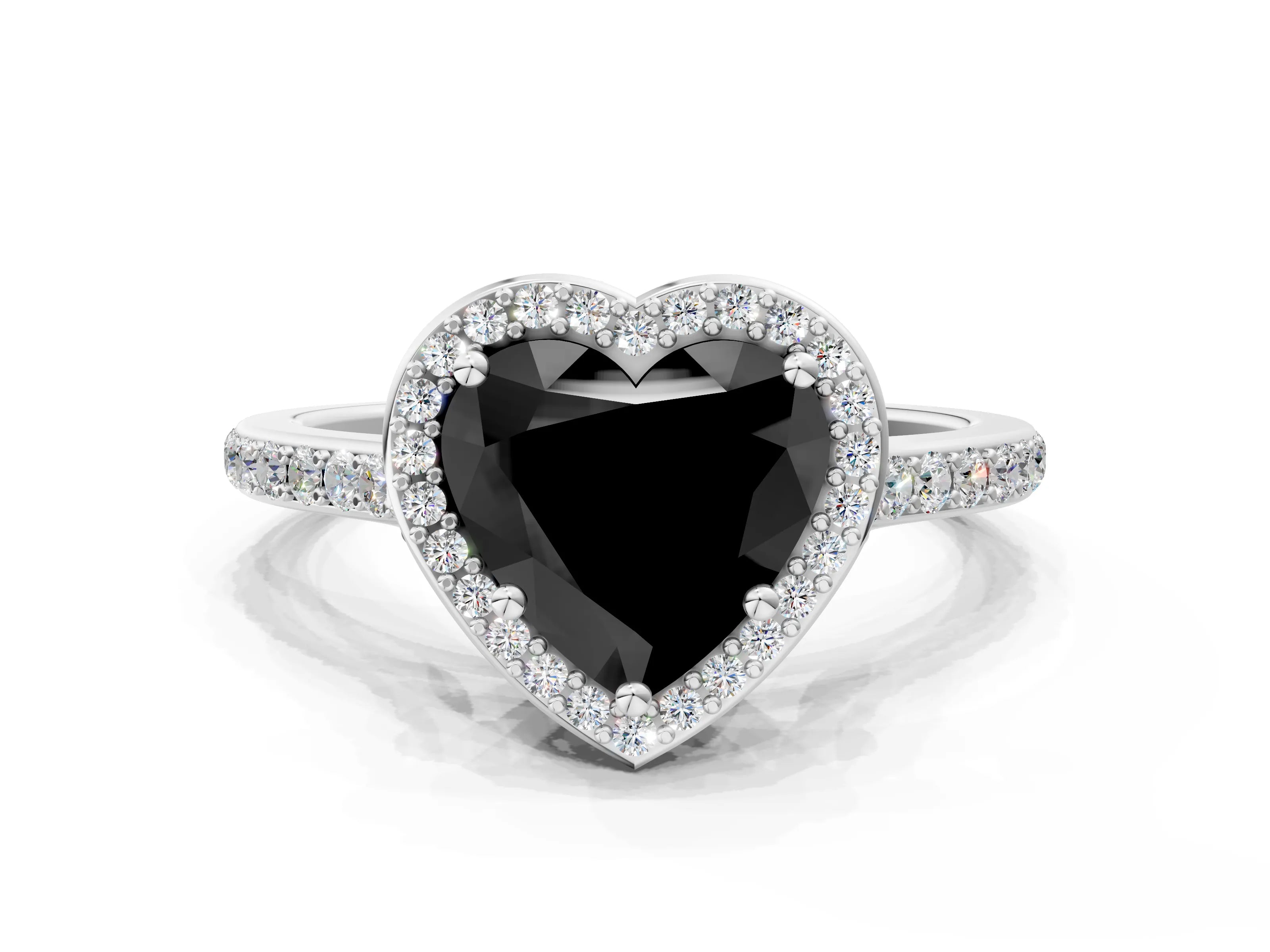White gold Fancy Black Heart Cut Halo Round Diamond Pavé Band with Four-Prong Setting_15
