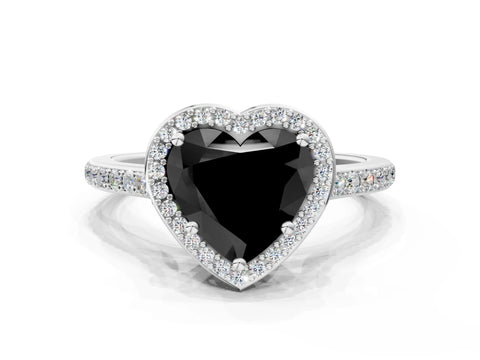 White gold Fancy Black Heart Cut Halo Round Diamond Pavé Band with Four-Prong Setting_15