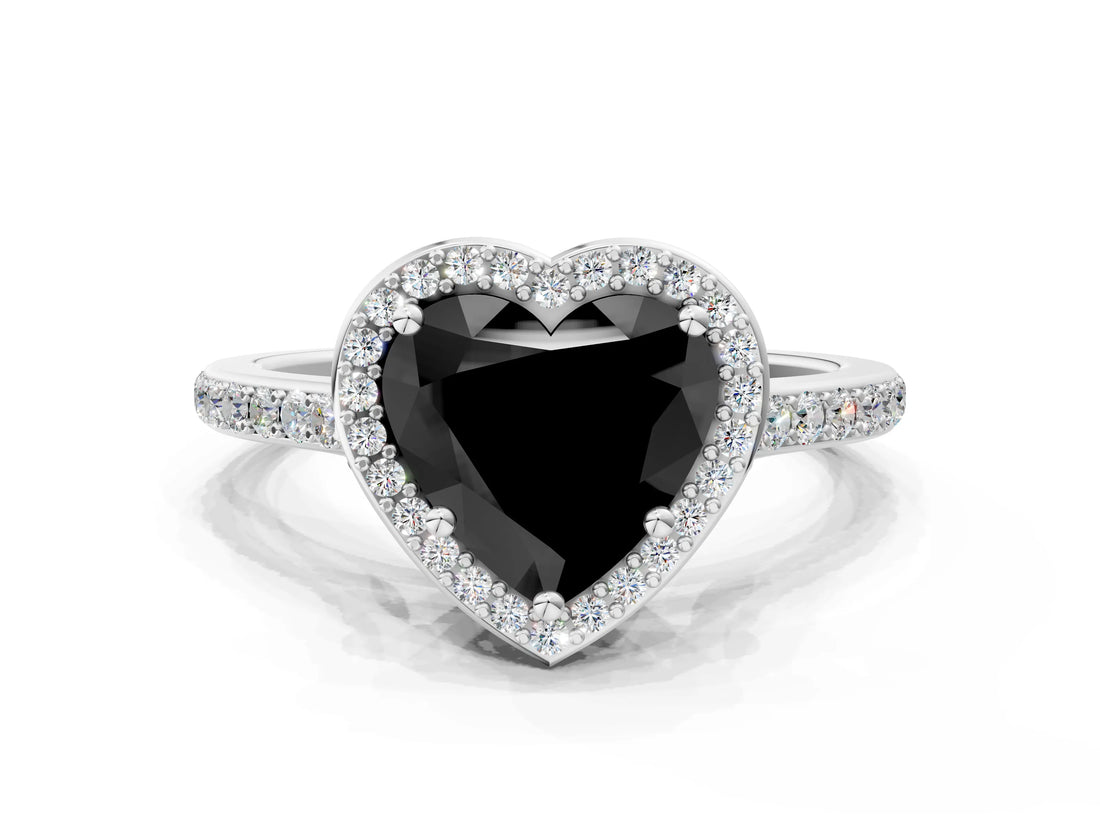 White gold Fancy Black Heart Cut Halo Round Diamond Pavé Band with Four-Prong Setting_15