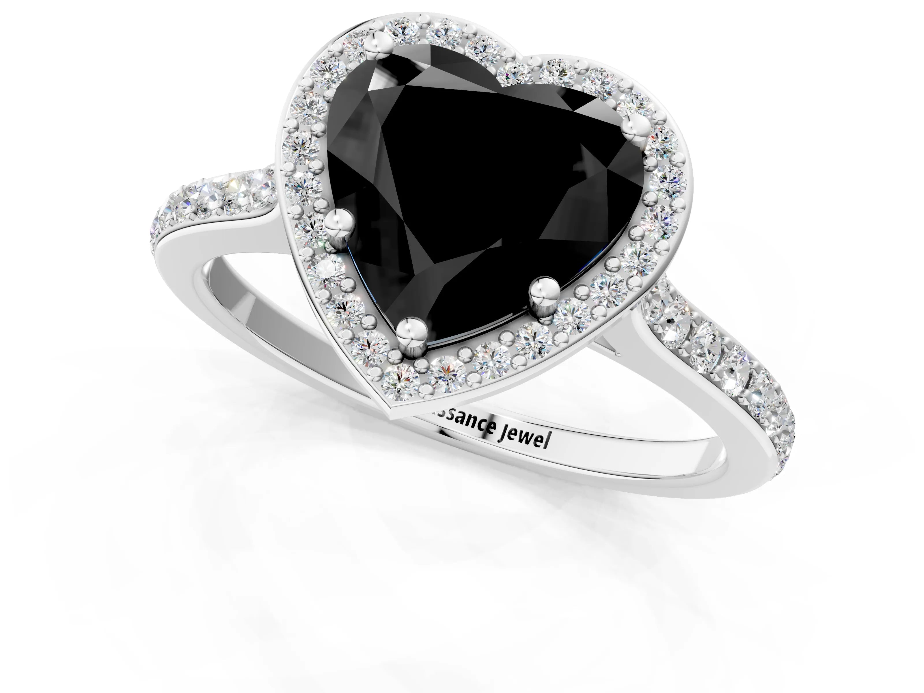 White gold Fancy Black Heart Cut Halo Round Diamond Pavé Band with Four-Prong Setting_16