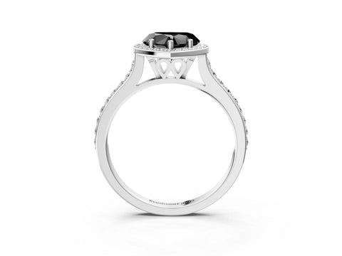 White gold Fancy Black Heart Cut Halo Round Diamond Pavé Band with Four-Prong Setting_18