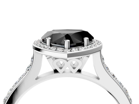 White gold Fancy Black Heart Cut Halo Round Diamond Pavé Band with Four-Prong Setting_19