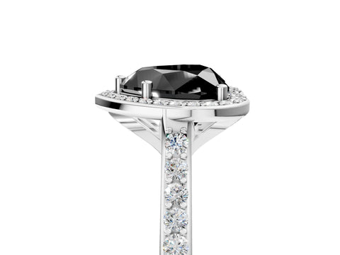 White gold Fancy Black Heart Cut Halo Round Diamond Pavé Band with Four-Prong Setting_20