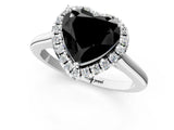 White gold Fancy Black Heart Cut Halo Round Diamond Solitaire Engagement Ring with Pave Band and Four-Prong Setting_26
