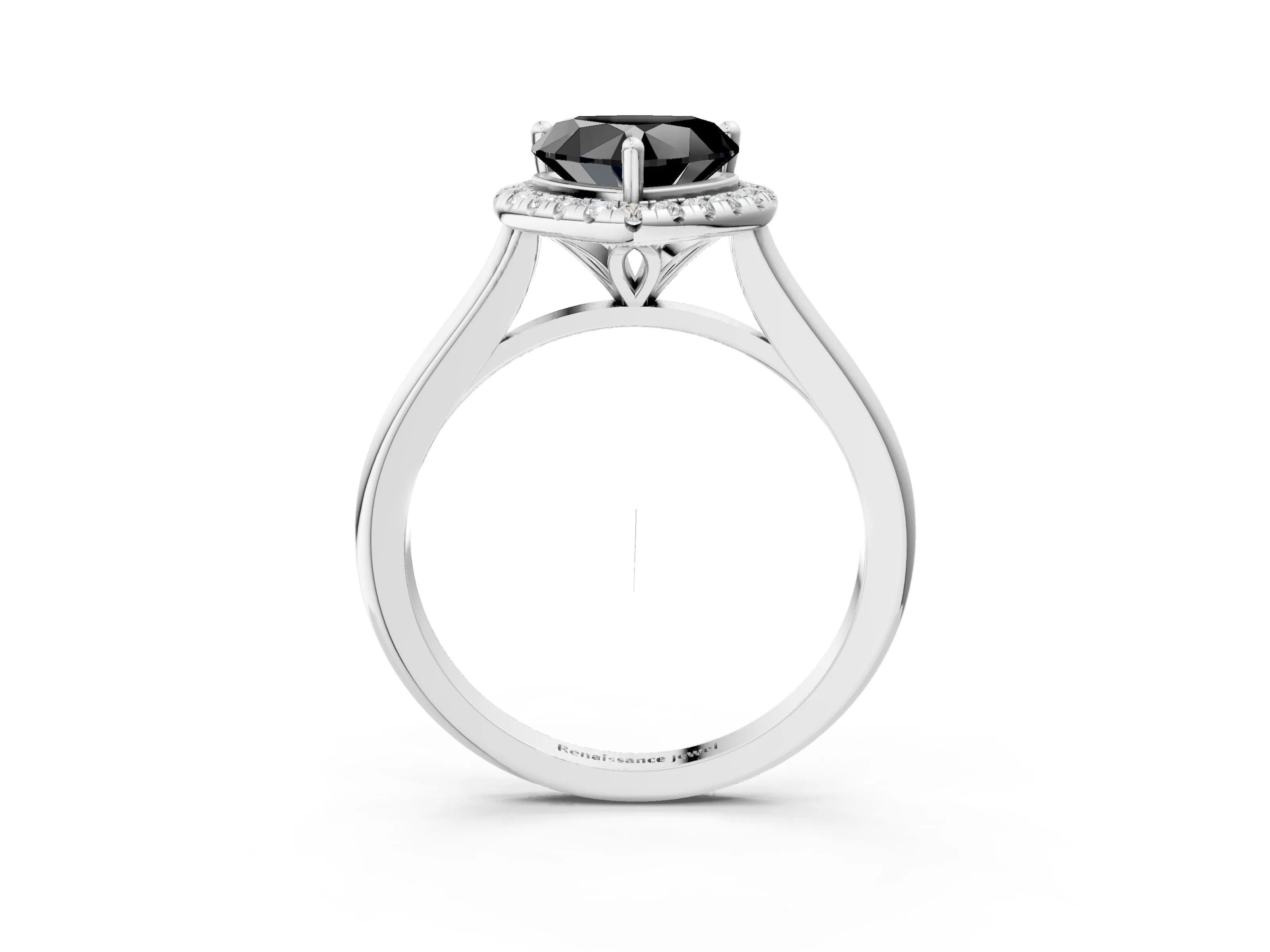 White gold Fancy Black Heart Cut Halo Round Diamond Solitaire Engagement Ring with Pave Band and Four-Prong Setting_27