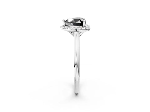 White gold Fancy Black Heart Cut Halo Round Diamond Solitaire Engagement Ring with Pave Band and Four-Prong Setting_27