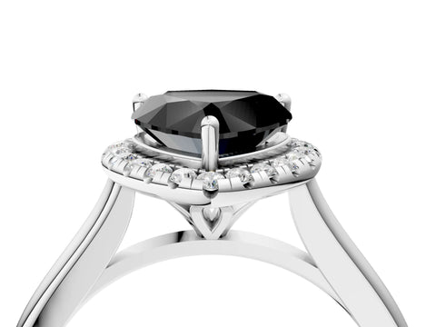 White gold Fancy Black Heart Cut Halo Round Diamond Solitaire Engagement Ring with Pave Band and Four-Prong Setting_28