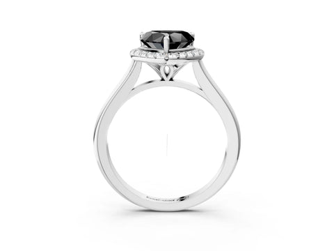 White gold Fancy Black Heart Cut Halo Round Diamond Solitaire Engagement Ring with Pave Band and Four-Prong Setting_28