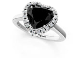 White gold Fancy Black Heart Cut Halo Round Diamond Solitaire Ring with Pavé Band and Four-Prong Setting_13