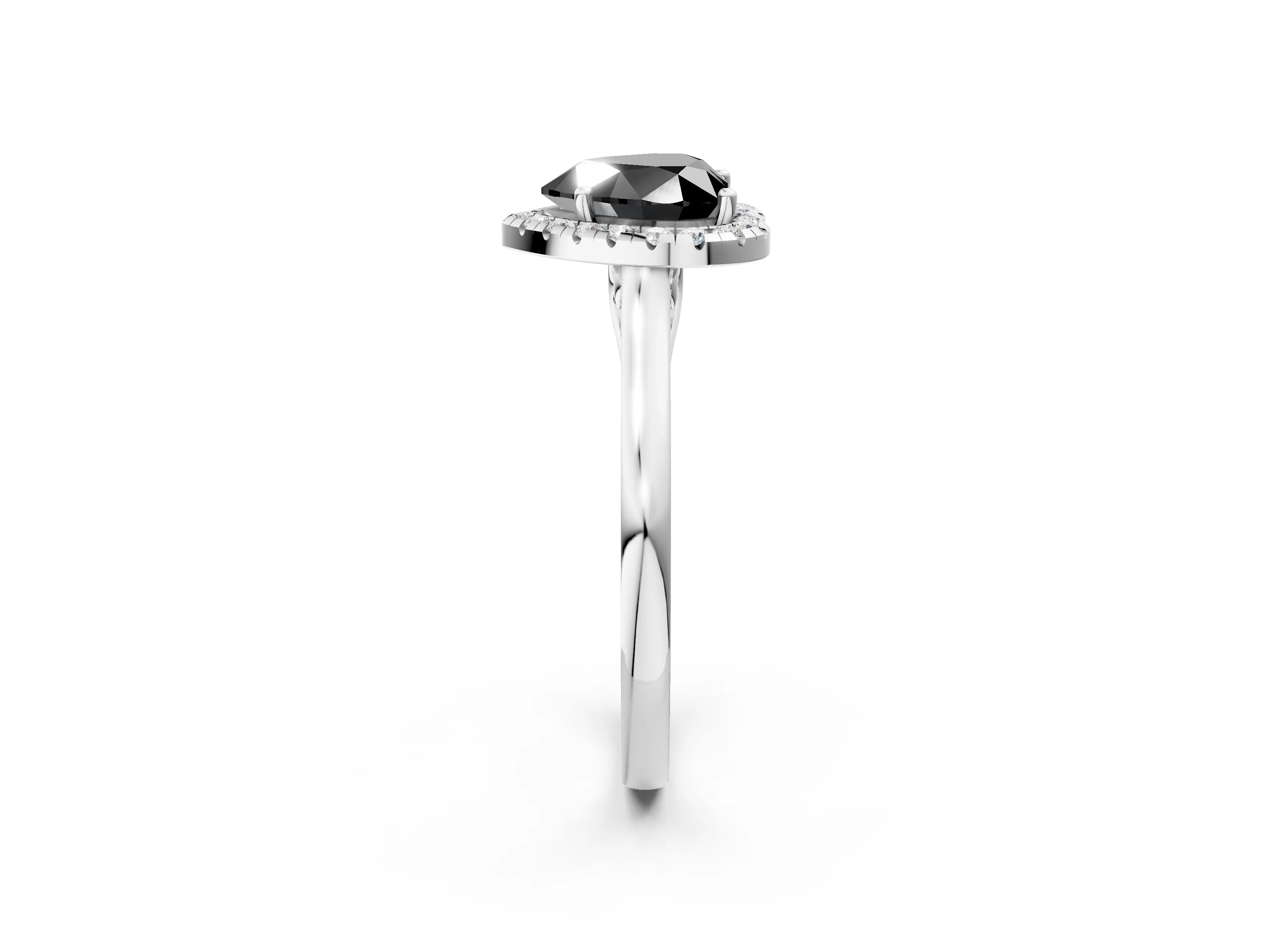 White gold Fancy Black Heart Cut Halo Round Diamond Solitaire Ring with Pavé Band and Four-Prong Setting_14