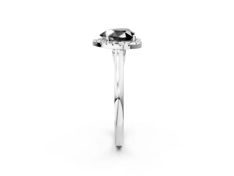 White gold Fancy Black Heart Cut Halo Round Diamond Solitaire Ring with Pavé Band and Four-Prong Setting_14