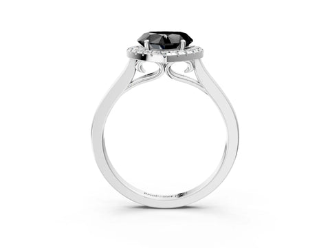 White gold Fancy Black Heart Cut Halo Round Diamond Solitaire Ring with Pavé Band and Four-Prong Setting_15