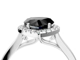 White gold Fancy Black Heart Cut Halo Round Diamond Solitaire Ring with Pavé Band and Four-Prong Setting_16