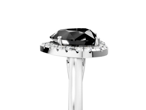 White gold Fancy Black Heart Cut Halo Round Diamond Solitaire Ring with Pavé Band and Four-Prong Setting_17