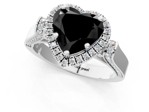White gold Fancy Black Heart Cut Halo Round Diamond Twist Band with Four-Prong Setting_1