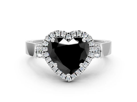White gold Fancy Black Heart Cut Halo Round Diamond Twist Band with Four-Prong Setting_24