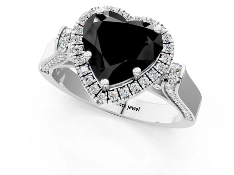 White gold Fancy Black Heart Cut Halo Round Diamond Twist Band with Four-Prong Setting_25