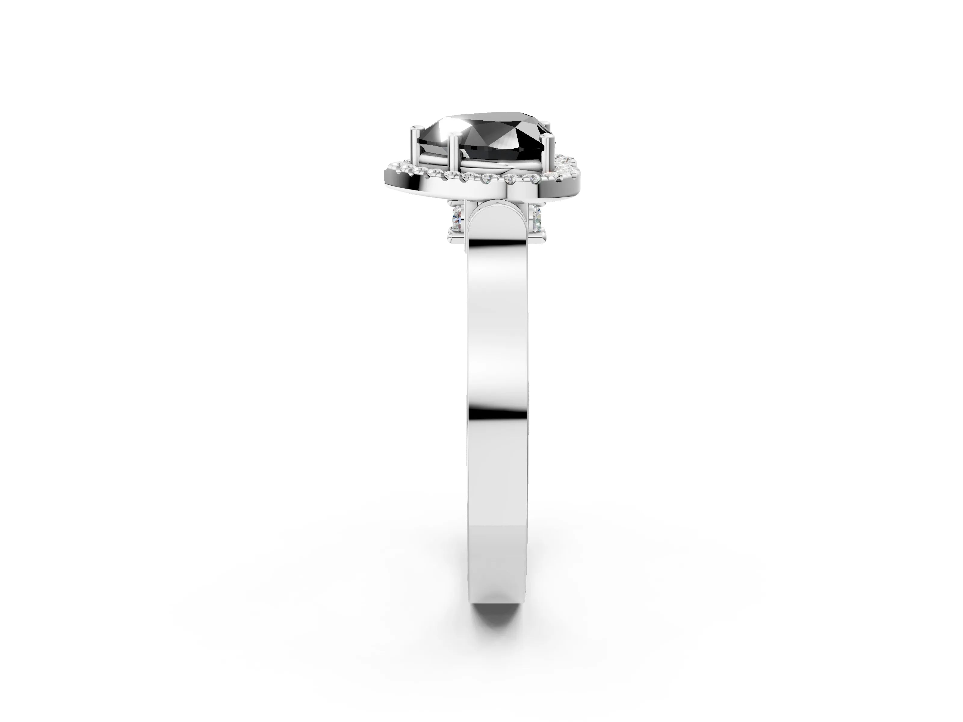 White gold Fancy Black Heart Cut Halo Round Diamond Twist Band with Four-Prong Setting_26