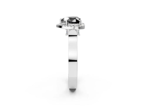 White gold Fancy Black Heart Cut Halo Round Diamond Twist Band with Four-Prong Setting_26