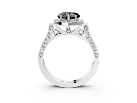 White gold Fancy Black Heart Cut Halo Round Diamond Twist Band with Four-Prong Setting_27