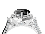 White gold Fancy Black Heart Cut Halo Round Diamond Twist Band with Four-Prong Setting_28