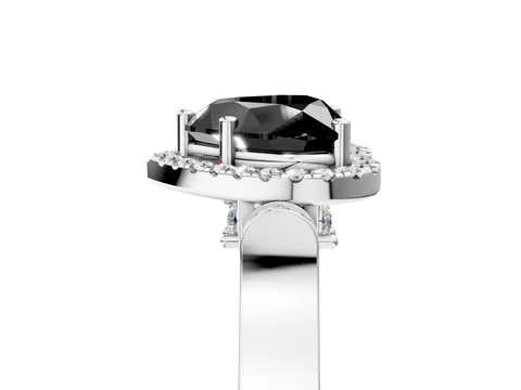 White gold Fancy Black Heart Cut Halo Round Diamond Twist Band with Four-Prong Setting_29