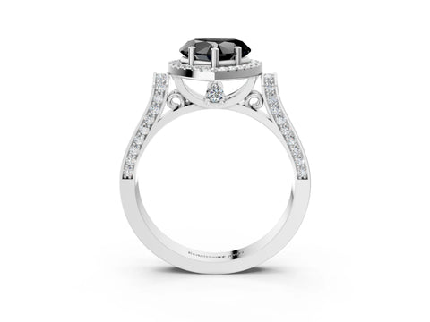 White gold Fancy Black Heart Cut Halo Round Diamond Twist Band with Four-Prong Setting_3