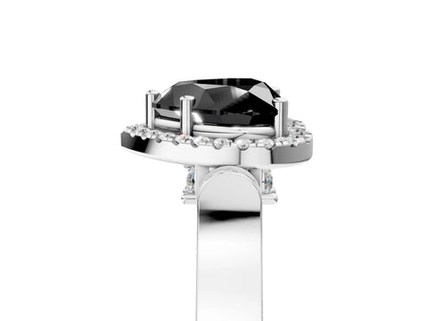 White gold Fancy Black Heart Cut Halo Round Diamond Twist Band with Four-Prong Setting_5