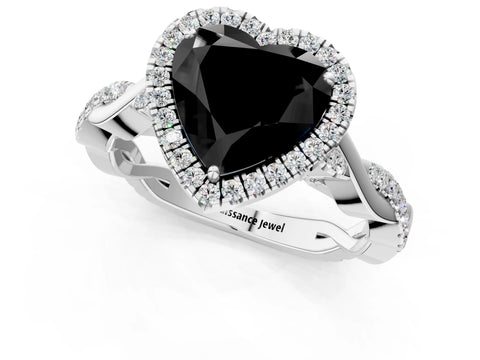 White gold Fancy Black Heart Cut Halo Twist Band with Four-Prong Setting_1