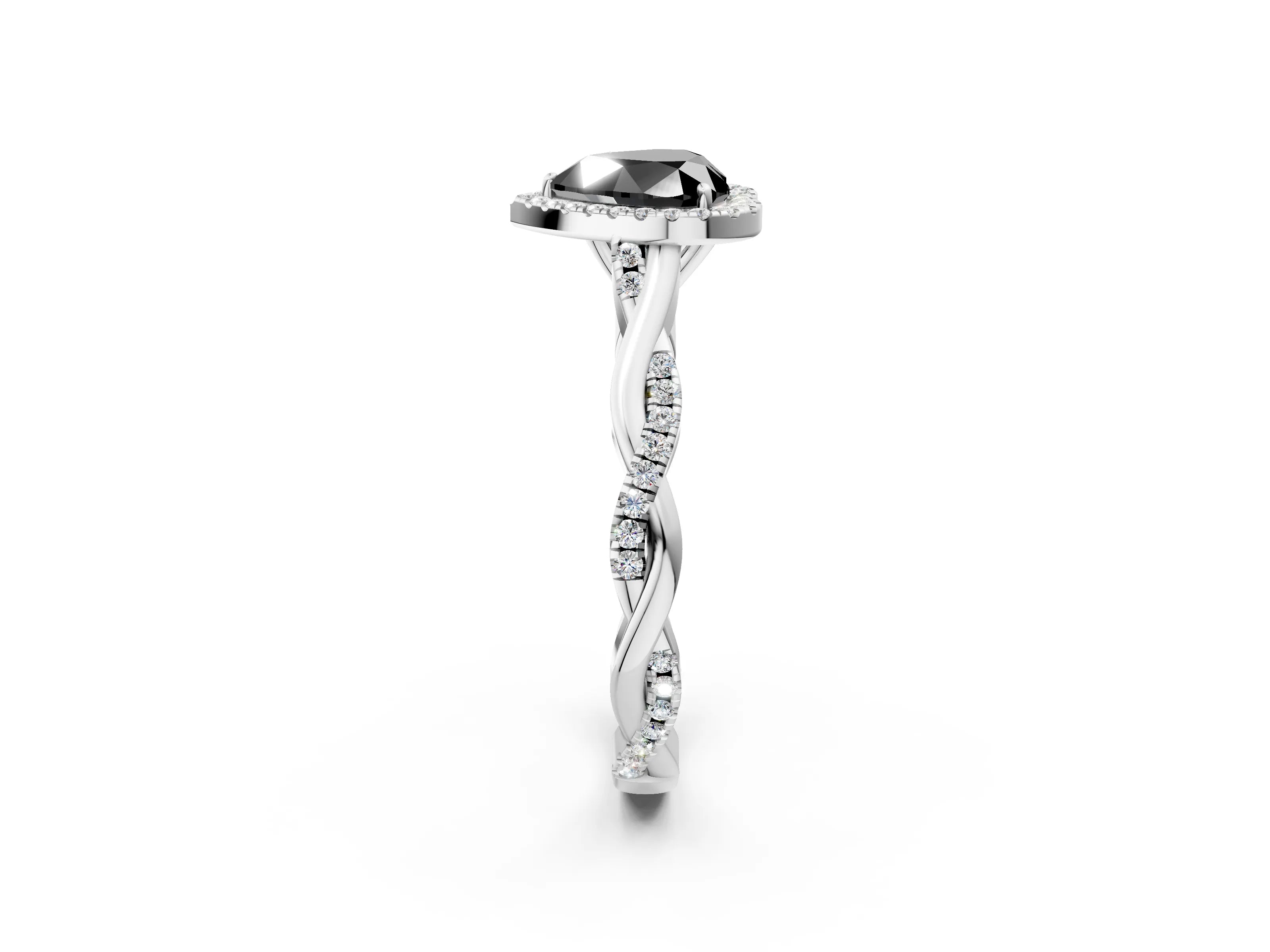 White gold Fancy Black Heart Cut Halo Twist Band with Four-Prong Setting_2