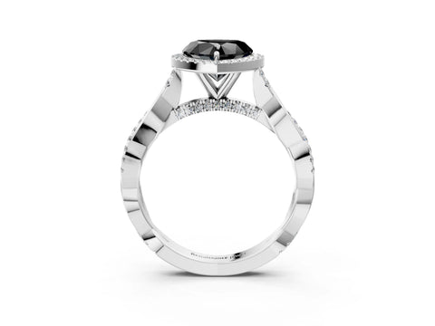 White gold Fancy Black Heart Cut Halo Twist Band with Four-Prong Setting_3