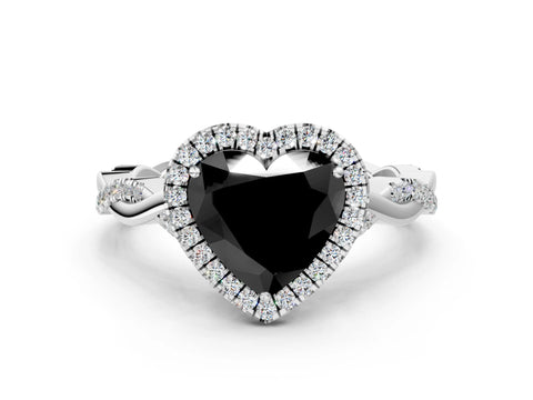 White gold Fancy Black Heart Cut Halo Twist Band with Four-Prong Setting_84